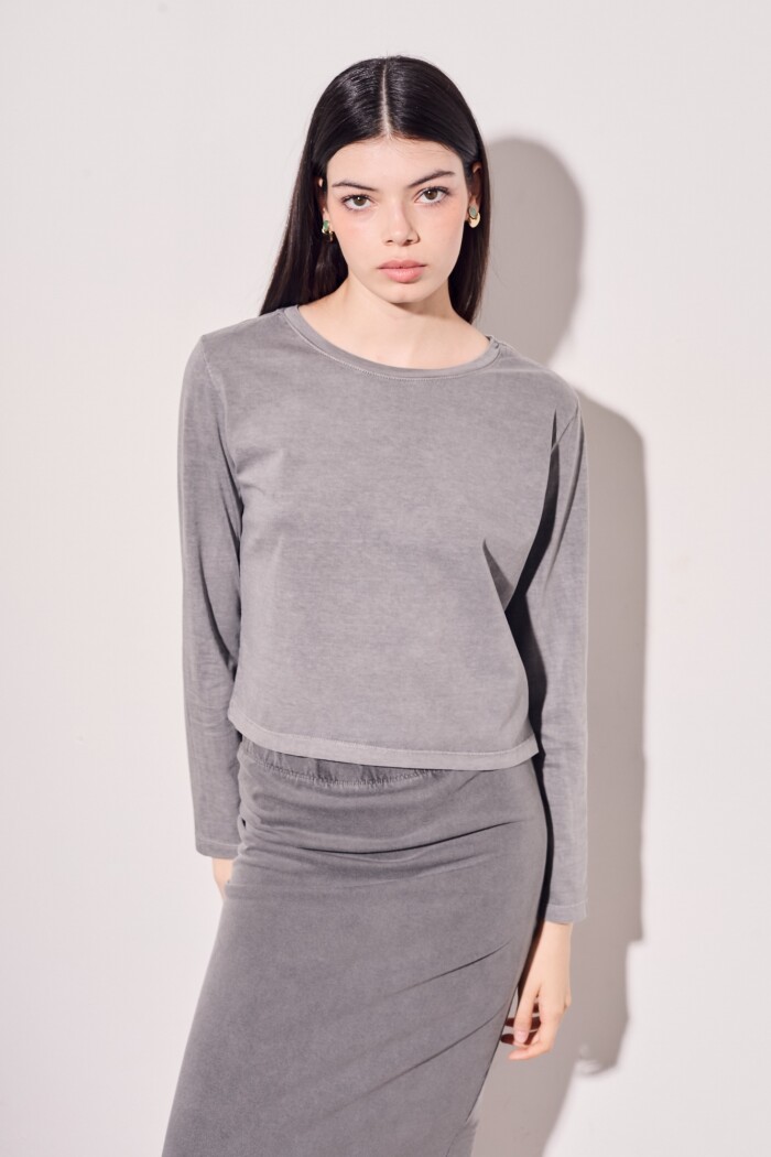 Remera Manga Larga Lavada Grafito