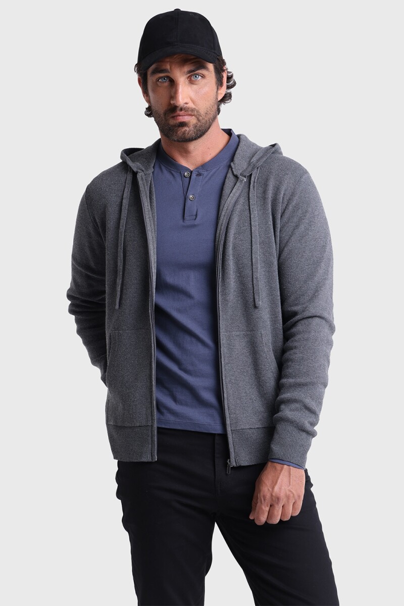 SWEATER ARROW F.ZIPP CAPUCHA GRIS