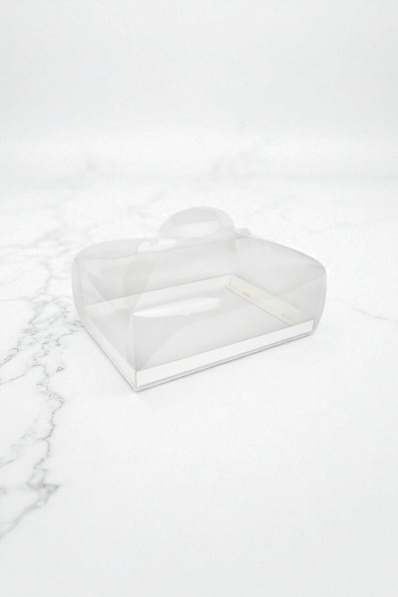 Caja torta c/base 34x24x12 cm. - TRANSPARENTE BASE PELLE BIANCO 