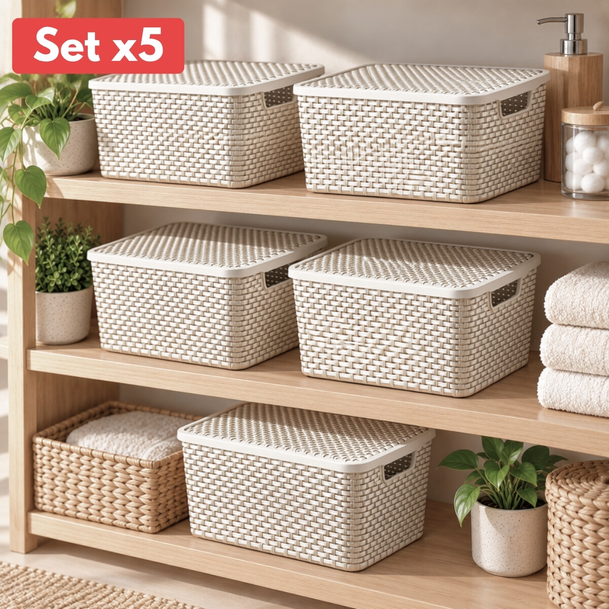 Set x5 Caja ratán 7 lts - BLANCO 