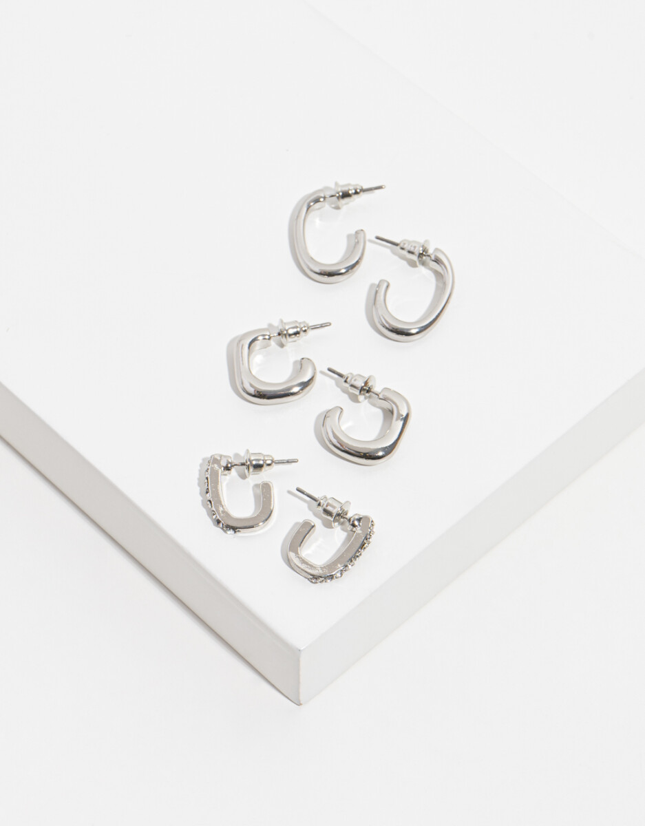 Aros Argollas Set Metal Con Detalle De Strass 