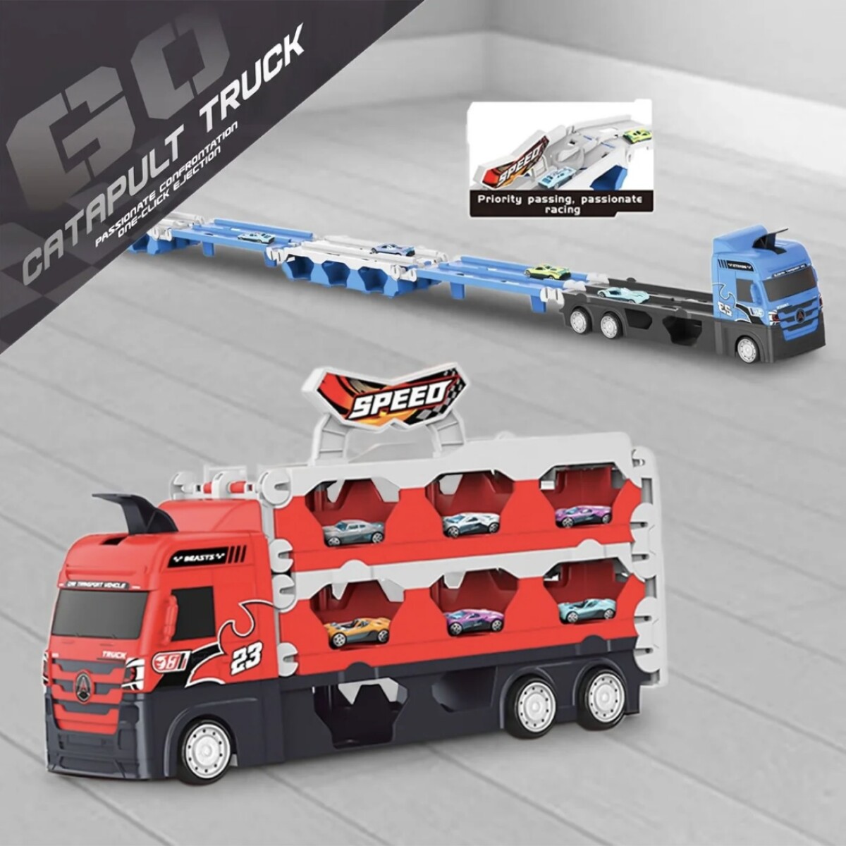 Camion transportador con pista y catapulta para vehiculos 63 