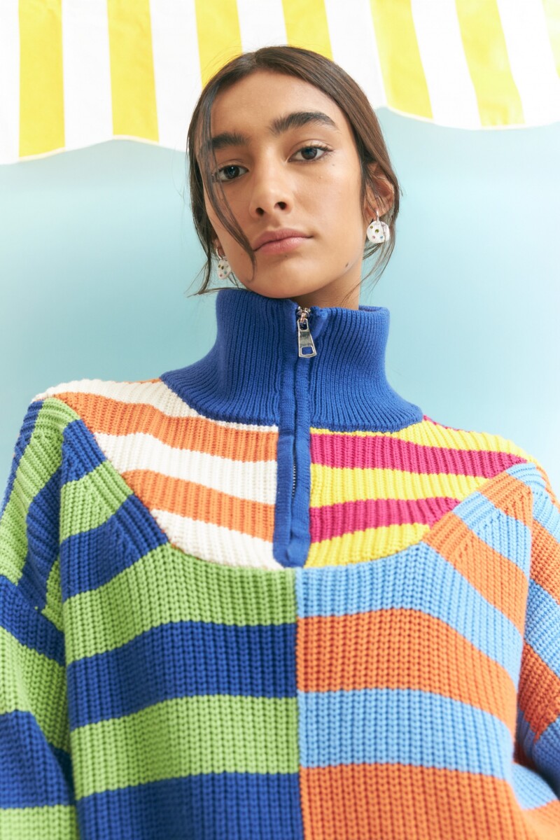 Sweater algodón con rayas multicolor multicolor