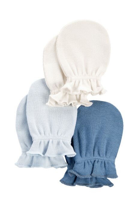 Pack tres pares de mitones de algodón, azules y blanco Sin color