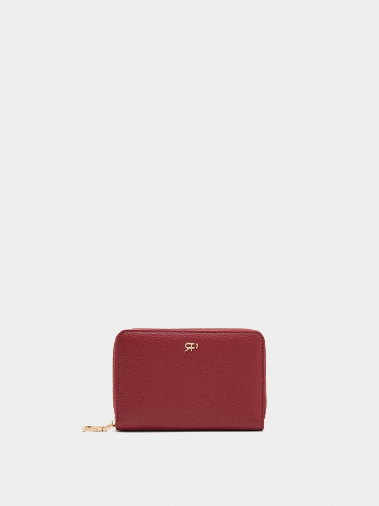 Cartera Con Textura Y Cierre De Cremallera rojo