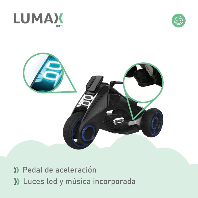 Moto futuro a batería infantil Lumax Grande con luces y musica Negro