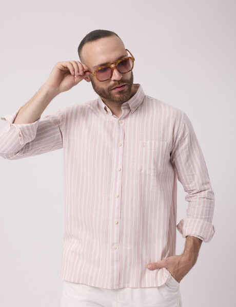 Camisa m/l rayada rosado claro