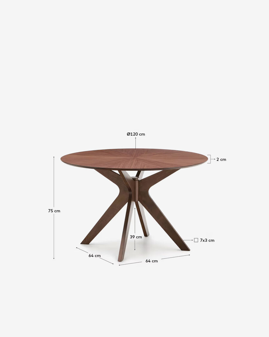 Mesa redonda Naanim de chapa de nogal Ø 120 cm.