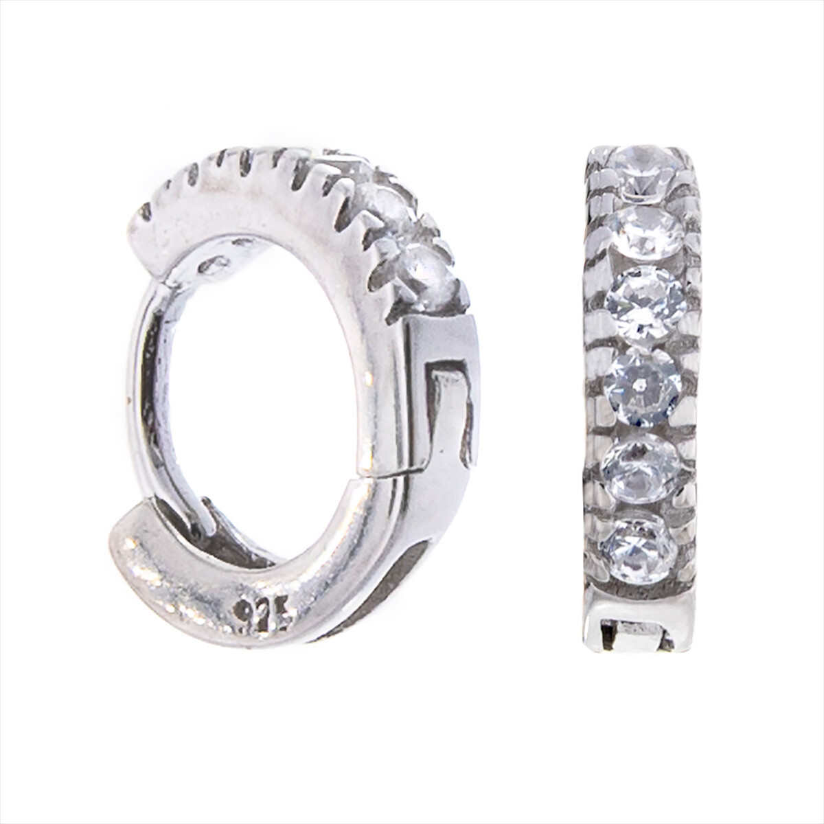 Par de aros de plata 925 rodinada con circonias. 