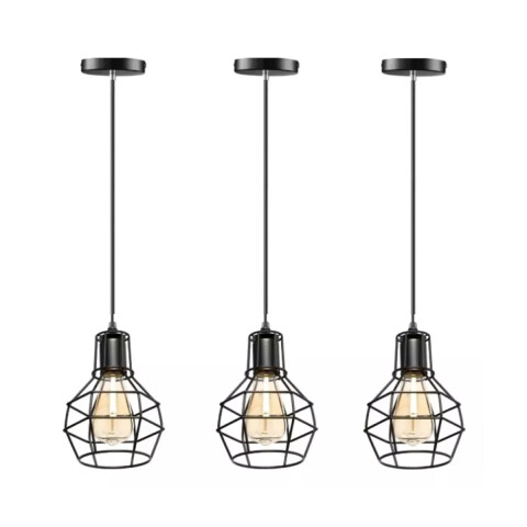 Set x3 Lampara Techo Colgante Jaula Metal Vintage Retro Luz Aplique Artefacto Imback Ilu010 Color Negro Set x3 Lampara Techo Colgante Jaula Metal Vintage Retro Luz Aplique Artefacto Imback Ilu010 Color Negro