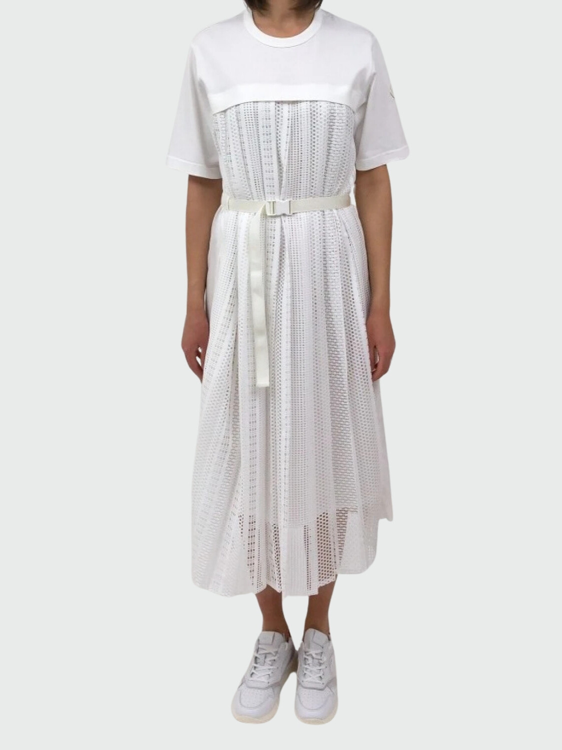 Moncler -Vestido de algodón con malla plisada 0