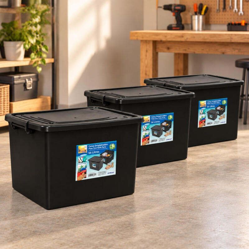 Set x3 Caja Organizadora 56 Lts NEGRO