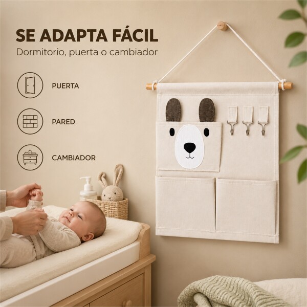 Organizador Colgante Infantil Osito Perchero Bolsillos Blanco