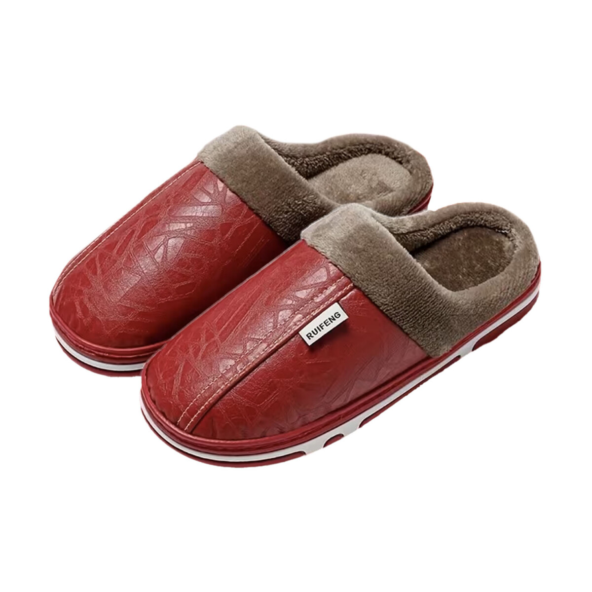 Pantufla De Cuerina Super Abrigadas Antideslizante Unisex - Rojo 