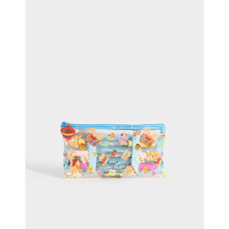 Set De 3 Lapiceras Con Líquido En Estuche De Pvc Estampado Combinacion Multicolor