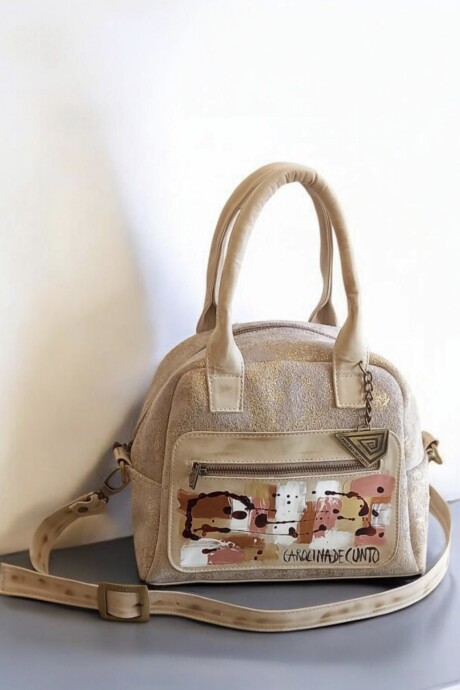 Cartera ISA Natural Y Jaspeado Dorado Con Arte Pintado A Mano
