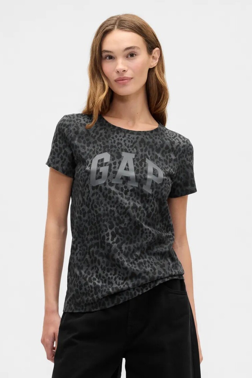 Remera Logo Gap Mujer Blue Leopard Print