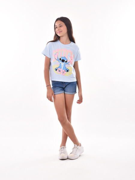 REMERA STITCH HOJAS CELESTE
