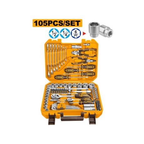Set de 105 Herramientas INGCO HKTHP51058 con Tubos, Llaves y Puntas en Valija Set de 105 Herramientas INGCO HKTHP51058 con Tubos, Llaves y Puntas en Valija