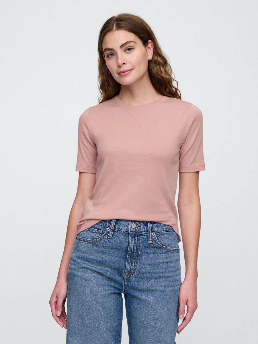 Remera Rib Cuello Redondo Mujer - Antique Pink 