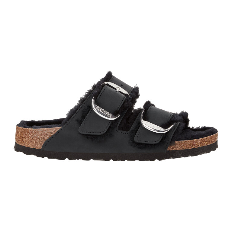 Sandalia Arizona Big Buckle Shearling Oiled Leather - Estrecho Black