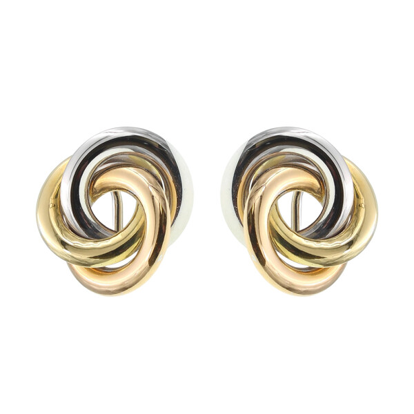 Caravanas Tres aros de tres tonos de oro 18k con cierre Clip Caravanas Tres aros de tres tonos de oro 18k con cierre Clip