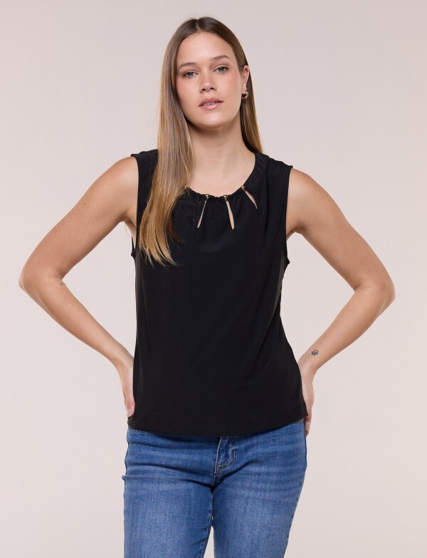 Blusa Escote Calado Y Cuentas Doradas NEGRO