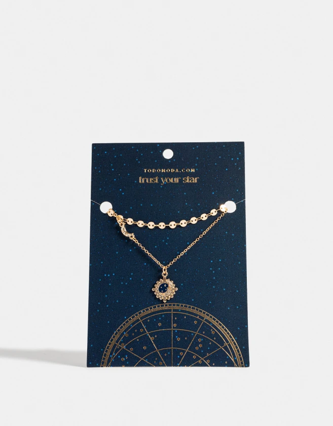 Collares Cortos Capsula Especial Collar Con Dije Con Luna Y Estrellas - Dorado