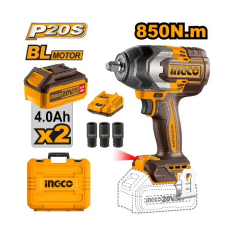 Llave de impacto Ingco a batería 850NM + cargador y valija Llave de impacto Ingco a batería 850NM + cargador y valija