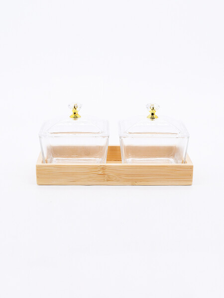 RECIPIENTES DE ACRÍLICO CON BANDEA DE BAMBOO X2 TRANSPARENTE