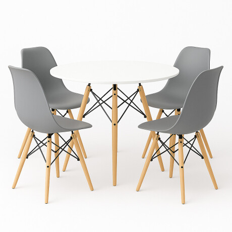 Juego de comedor Con Mesa Circular de 80cm + 4 Sillas Eames Gris/Blanco