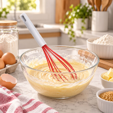 Batidor Mezclador Manual de Cocina Antiadherente en Silicona Rojo