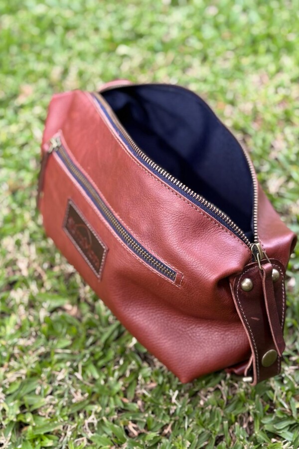 Necessaire de Cuero Caramel Blue Zip