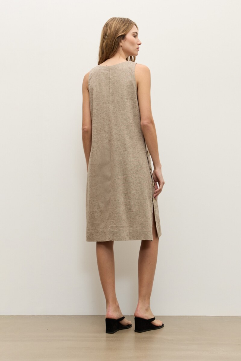 Vestido lino con botones chocolate melange
