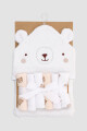 Set toalla con capucha + 6 babitas para bebe Marfil