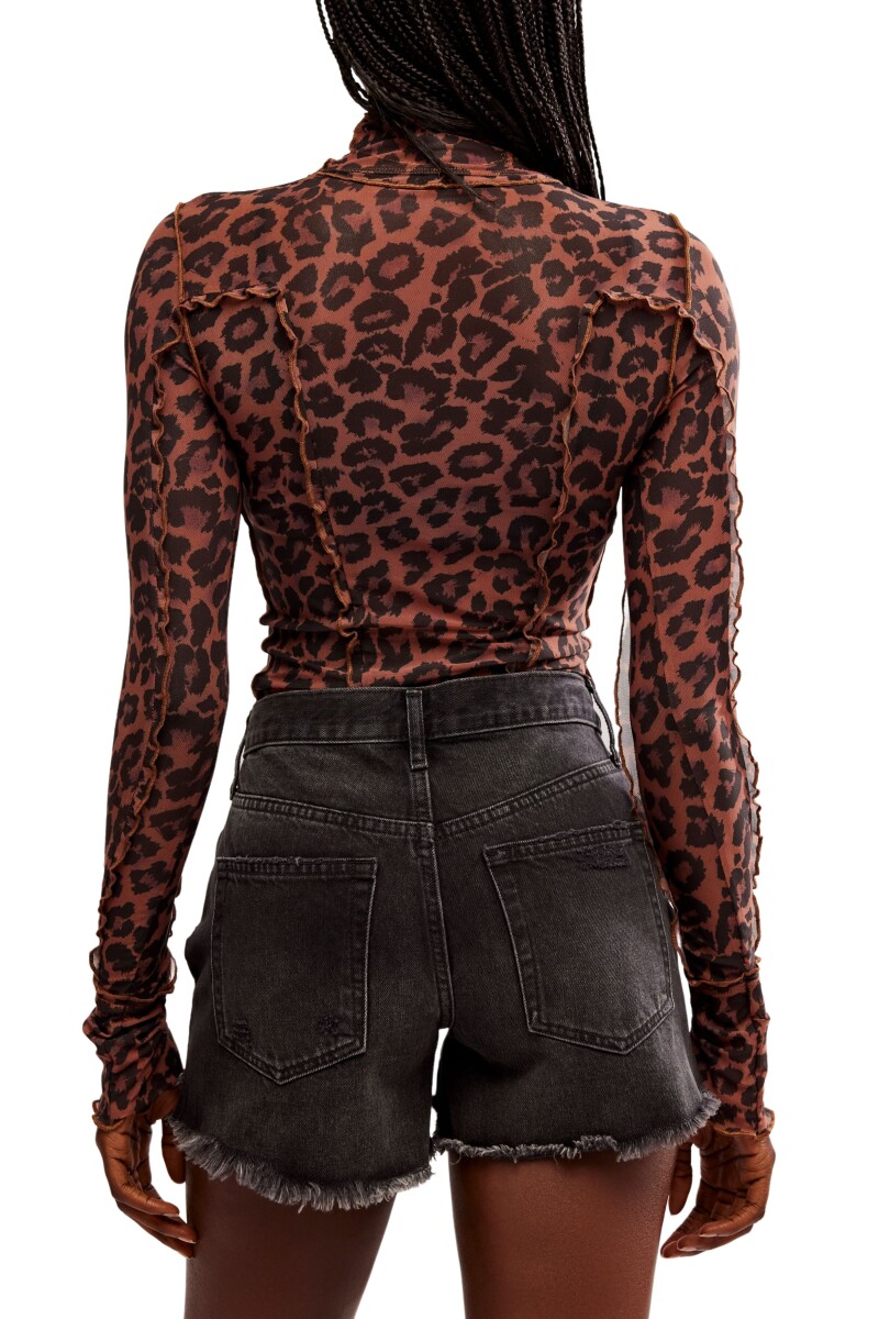 CHARLIE PRINTED MESH TOP Marron