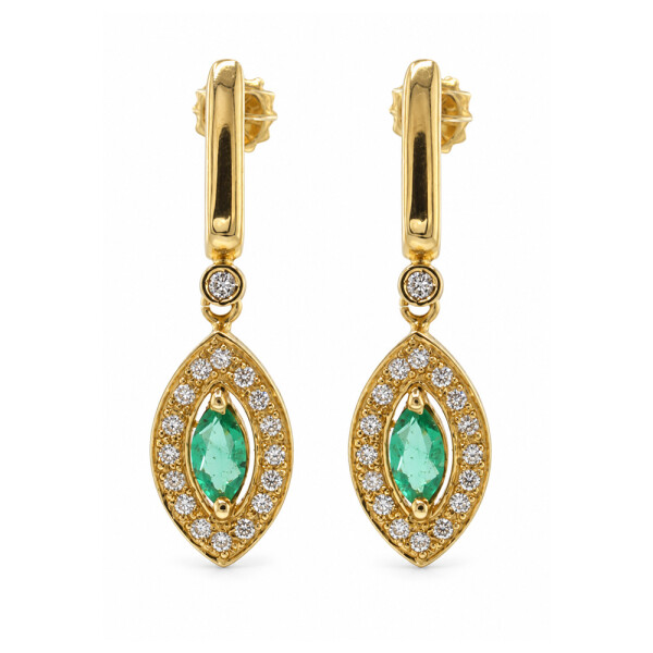 Caravanas Aura Verde de Oro Amarillo 18k con Brillantes y Esmeraldas Caravanas Aura Verde de Oro Amarillo 18k con Brillantes y Esmeraldas