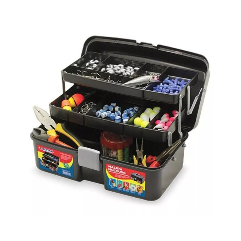 Caja Pesca Herramientas con Bandejas Y Divisiones Señuelos NEGRO