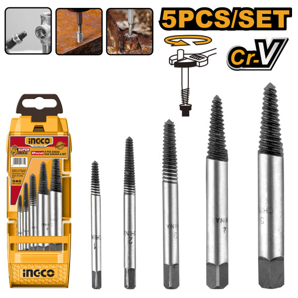 KIT 5 CONTRA MACHO EXTRACTOR DE TORNILLOS INGCO ASE008 KIT 5 CONTRA MACHO EXTRACTOR DE TORNILLOS INGCO ASE008