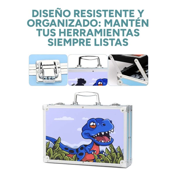 Set Valija Maletín Arte Escolar Didáctico 145 Piezas Pintar Variante Diseño Dinosaurio