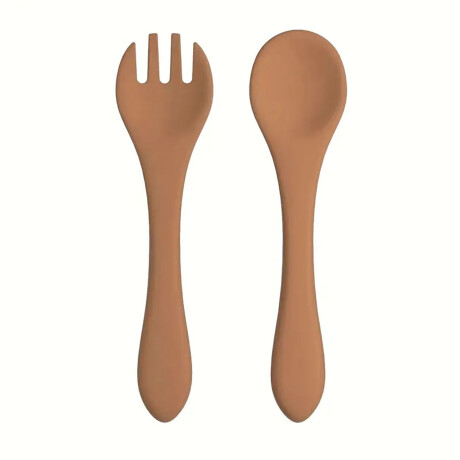 Set Infantil de Cubiertos con Cuchara y Tenedor en Silicona Salmón