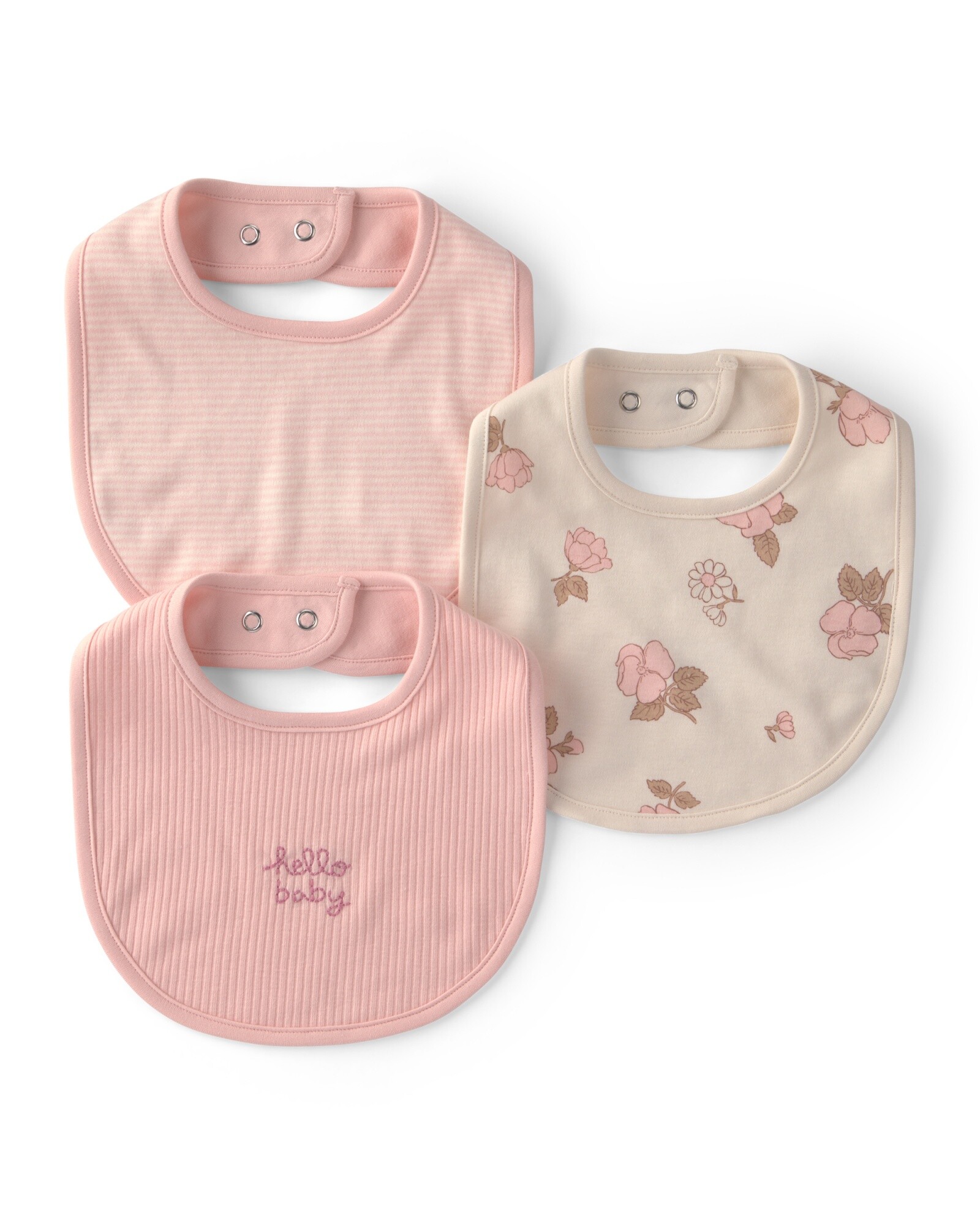 Pack tres baberos de algodón, rosado y crema Sin color