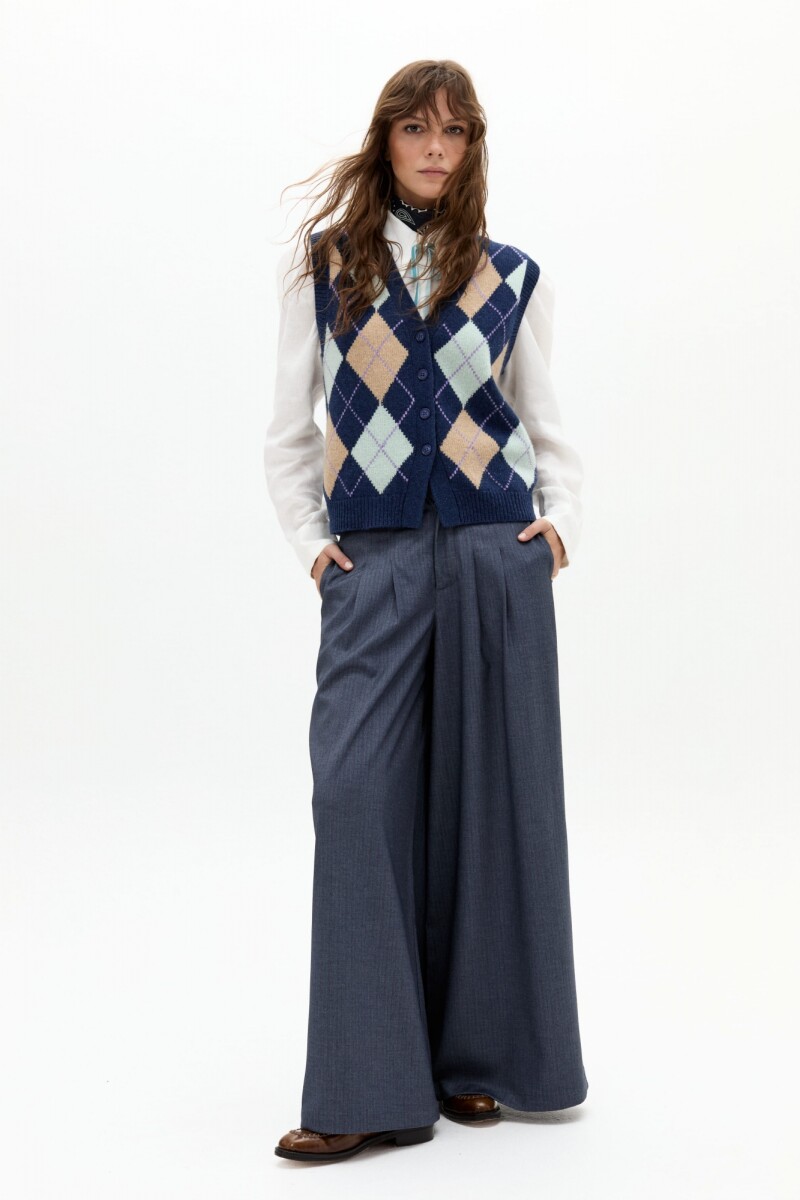 Pantalón Super Culotte en Twill Azul Piedra