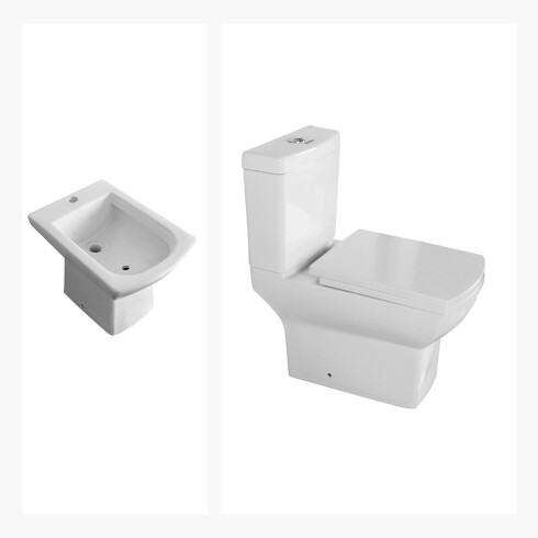 Inodoro con tapa, Mochila y Bidet de AQUALIA Linea GARDA descarga a 25 cms 000
