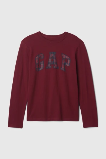 Remera Logo Gap Manga Larga Niño Burgundy Plaid