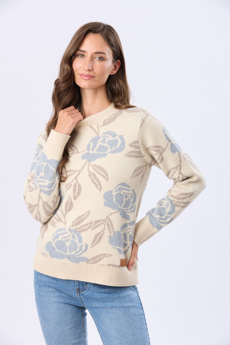 BUZO TEJIDO ESTAMPADO - Beige 