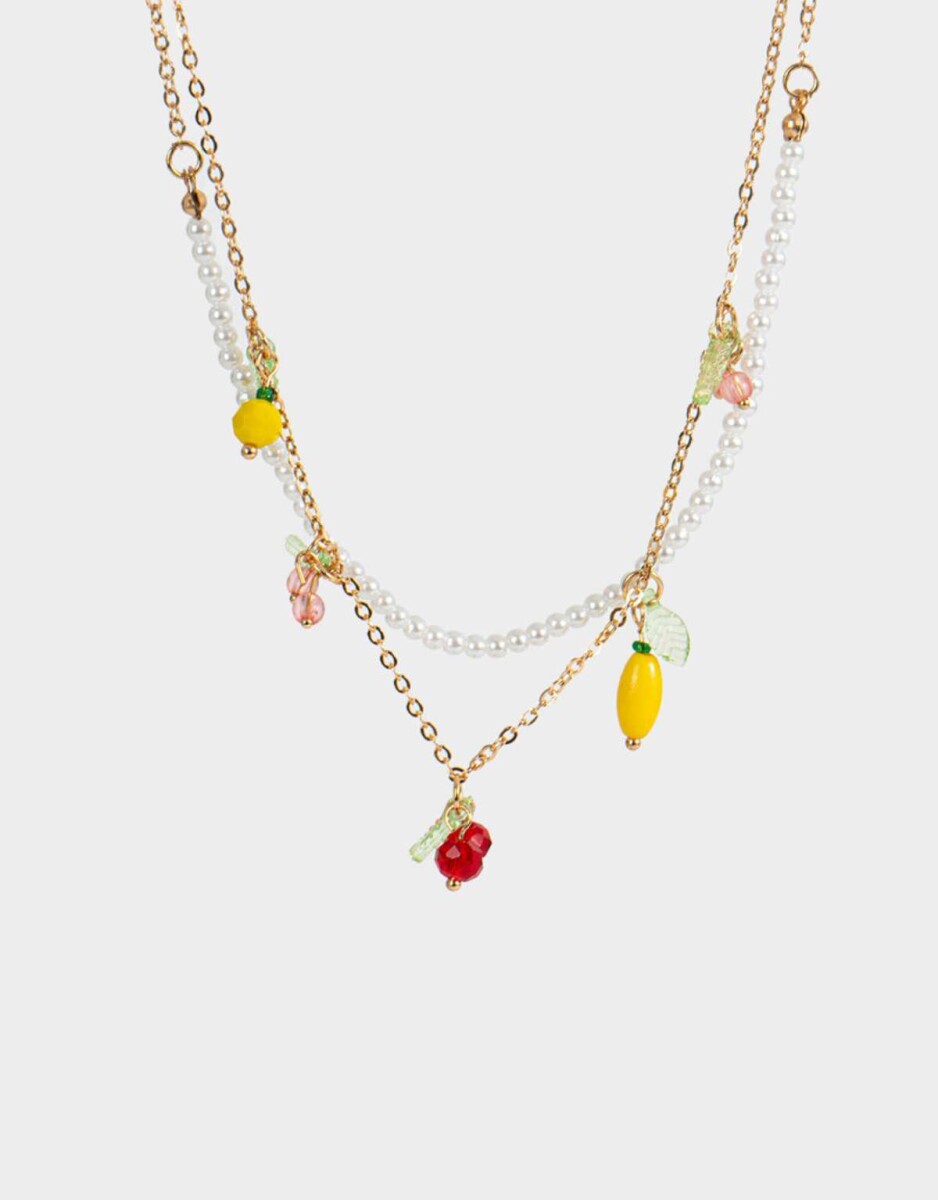 Collar Corto Multicadena Frutas - Dorado 