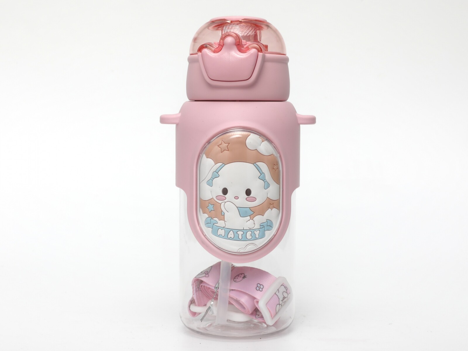 BOTELLA DE AGUA DE PLÁSTICO CON TAPA ABATIBLE (PERRO LINDO/ROSA/650 ML) 