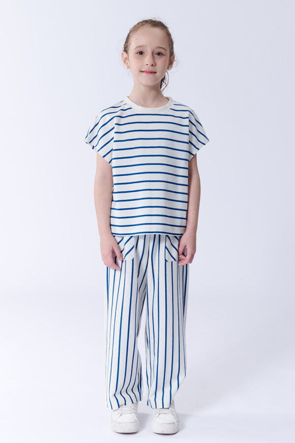 Pantalón Con Bolsillos Rayas Azul