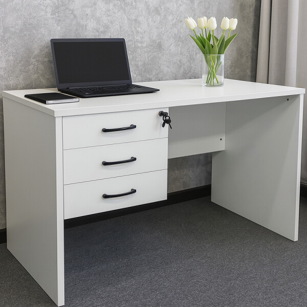 Escritorio MDF reforzado 3 cajones con llave Blanco